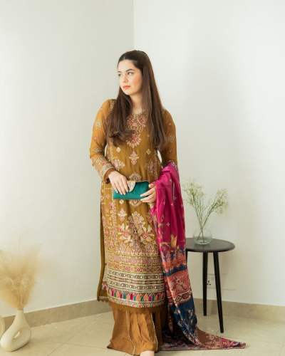 New Designer Fox Georgette Sharara Suit With Embroidery Siqunce