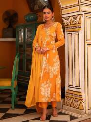 New Designer Georgette And Flowers Print Gown With Dupatta