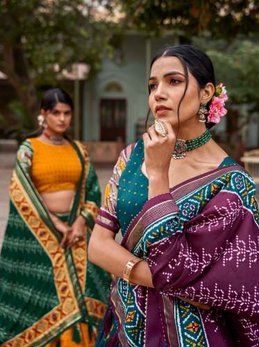 New Designer Hit Tussar Silk Lehenga Choli with Enchanting Ikat Patola Print and Foil Work