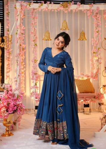  New Designer Party Wear Look Full Heavy Embroidery Sequence Work Gown 