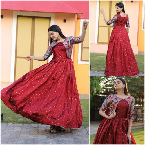 New Designer Silk Gown With Jacquard Weaving Work 