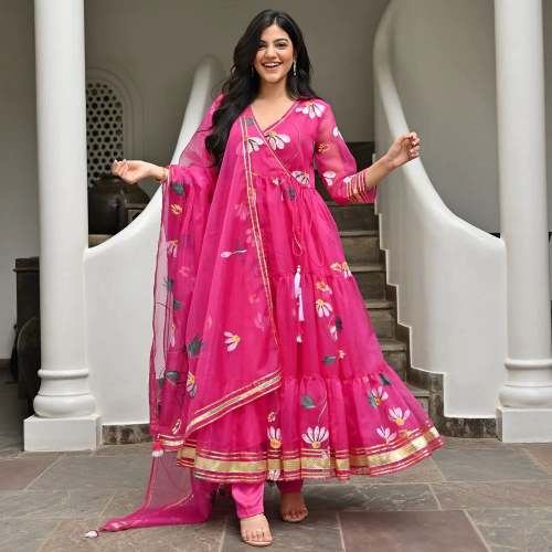 New Designer Tabby Organza Anarkali Kurti With Dupatta