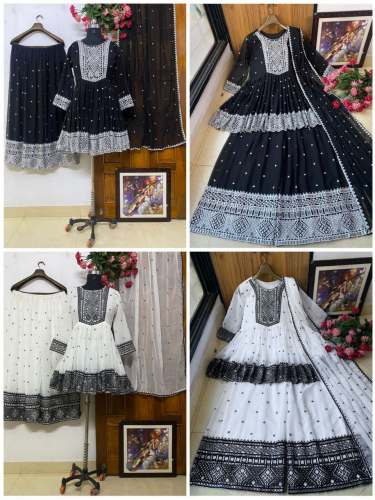 New Heavy Georgette Sharara Set With Embroidery Work
