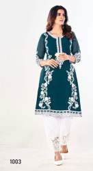 New  Launching Heavy Embroidery Work Straight Kurti with Pant