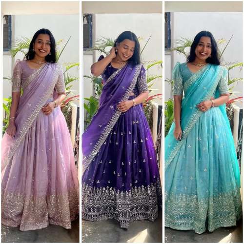 New Launching Our Most Trending Stitched Soft Chinnon Silk Lehenga choli