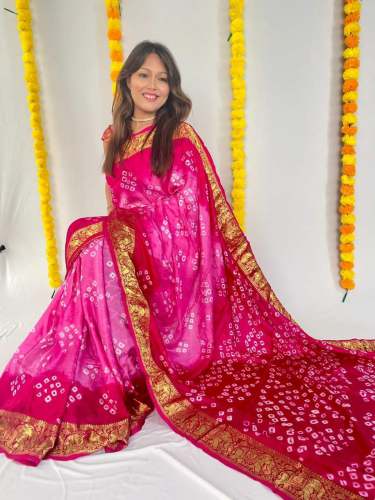 New Silk With Zari Waving Bandhani Saree 