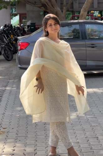 Off White Chikankari Cotton Kurti Pant With Dupatta