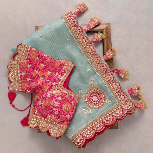 Organza Heavy Gota Embroidery Border Saree