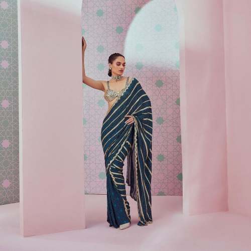 Party Wear Georgette Printed Saree With Sequence Work 