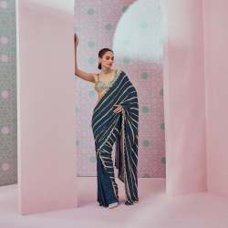 Party Wear Georgette Printed Saree With Sequence Work 