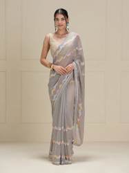 Party Wear Georgette Saree And Multi Sequence Work Piping Border 