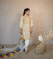 Party Wear Heavy Pure Chinon Silk fabric Kurti-pant pair