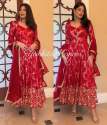 Party Wear Red Faux Georgette Gown With Dupatta And Bottom