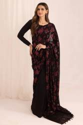 partywear georgette sequence black color saree