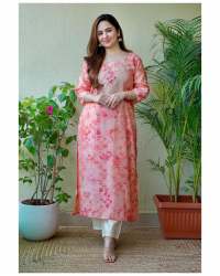 Peach Cotton Kurti With Pant