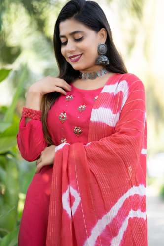 Pink Color Rayon Slub Kurti Plazzo Set 