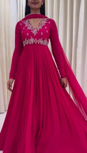 pink colour georgette gown with embroidery work 