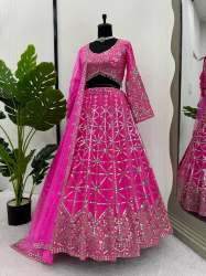 Pink Designer Foux gorgette Lehenga with Sequins Embroidery 