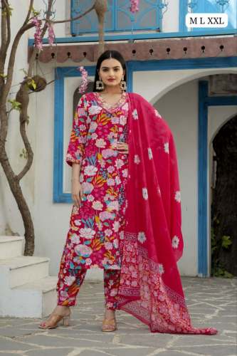 Pink Shades Mill Print  Floral Kurta  Afghani pent  suit set