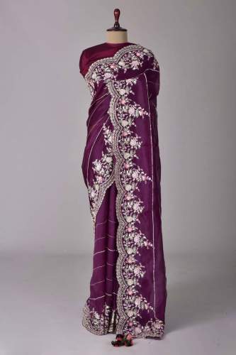 Plum Purple Soft Rangoli Silk Saree With Cut Work Border 