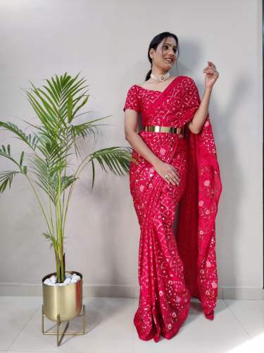 Premium Chinon Silk HC-634 Ready to wear Saree