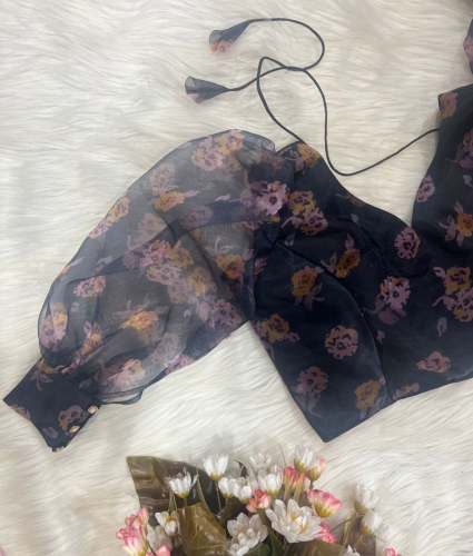 Premium Shining  Oragnza  Silk Printed Blouse