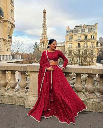 Premiums Heavy Chinon Silk Red Color Lehenga Choli Collection 