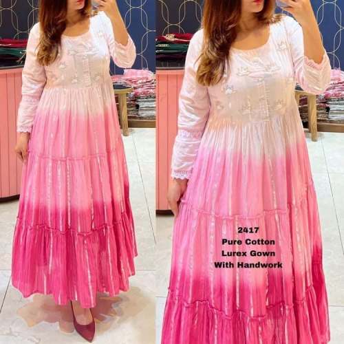 Presentin New Anarkali Cotton Mal Mal Lurex Gown