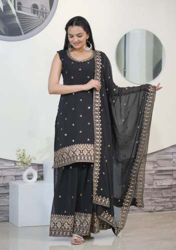 Presenting  New Designer Embroidered Fox Georgette Sharara Suit With  Sequence Embroidered Work