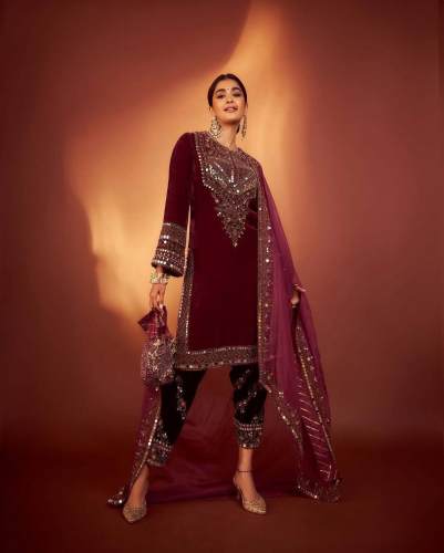 PRESENTING NEW  VELVET KURTI-PANT SET