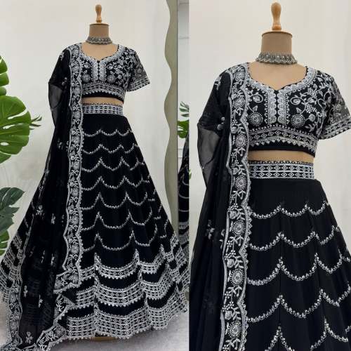 presenting traditional lehenga with heavy sequence work 