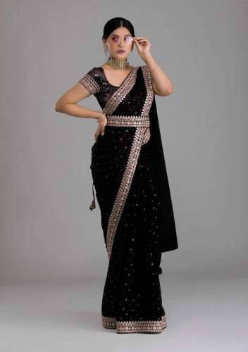  Primium Quality Chinnon Sequence Work Saree 