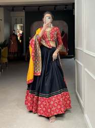 Printed Pure Cotton Black Lehenga Choli