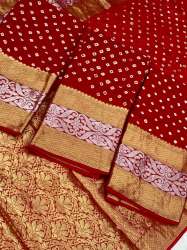 Pure Bandhej Silk Saree With Kanchipuram Zari Weaving