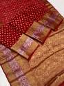 Pure Bandhej Silk Saree With Kanchipuram Zari Weaving thumb 2