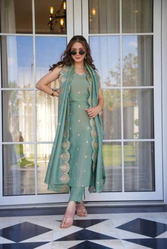 Pure Chinnon Silk Kurti with Embroidery Sequence Work!
