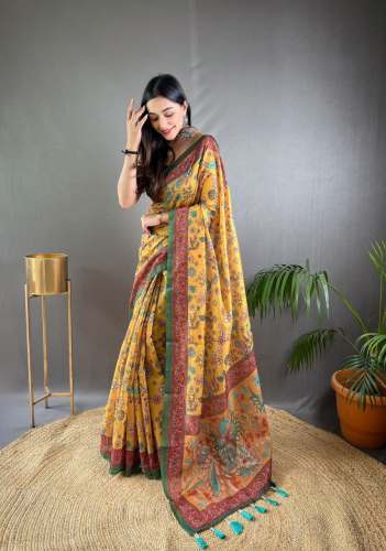 Pure Malai Cotton Saree With Kalamkari Prints