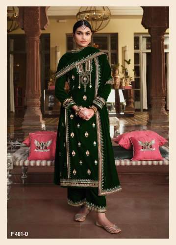 Pure Viscose Velvet Semi Stitched Embroidery Suit