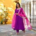 Purple Georgette Gown And Dupatta With Embroidery Mirror Work 