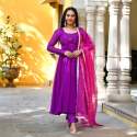 Purple Georgette Gown And Dupatta With Embroidery Mirror Work  thumb 1