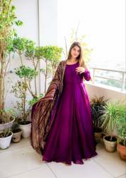Purple Heavy Faux Georgette Gown With Dupatta