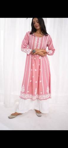 RAYON COTTON THREAD EMBROIDERY WORK KURTI