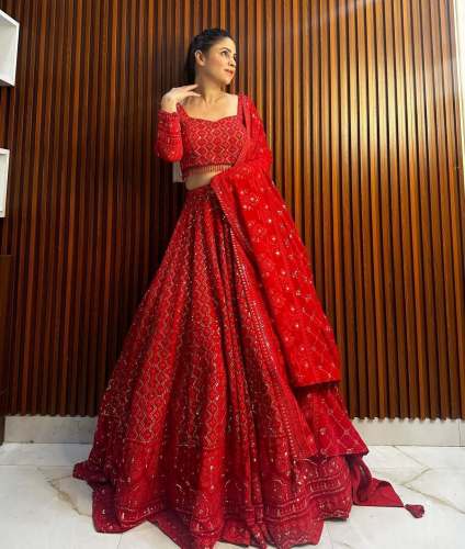 Red Color Fox Georgette Lehenga Choli With Sequence Work 