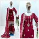 Red Color Fox Georgette Sharara Set With Sequence Embroidery Work 