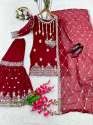 Red Color Fox Georgette Sharara Set With Sequence Embroidery Work  thumb 1