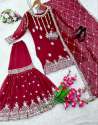 Red Color Fox Georgette Sharara Set With Sequence Embroidery Work  thumb 3