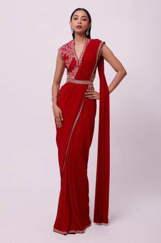 Red Color Georgette Saree With Embroidery Work 