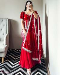 Red Color Heavy Faux Georgette Sharara Set 
