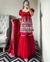 Red Color Heavy Faux Georgette Sharara Set  thumb 2