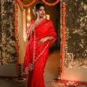 Red Color Organza Silk Saree With Sequence Work 
